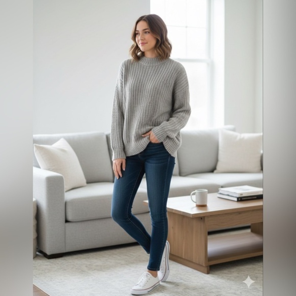 Zara Women’s Small Gray Wool Angora Oversized Chunky Knit Sweater Top S